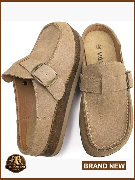 Shoes - Eco Leather Buckle Clogs Non Slip Platform Mules Slip-On Slides